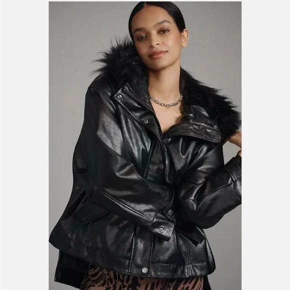 Anthropology X Pilcro Faux-Leather Hooded Jacket - Picture 2 of 11